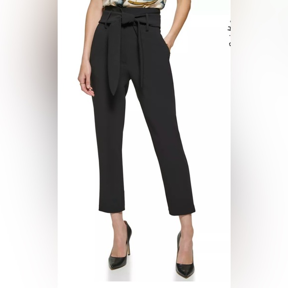 Dkny Pants - DKNY Black High Waisted Tie Waist Pants Size 12 Paperbag Ankle Work Chic NWOT